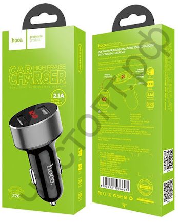 АЗУ HOCO Z26 High Praise с 2 USB выходами 2400mA, пластик, дисплей, чёрный