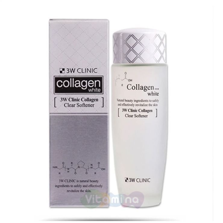 3W CLINIC Осветляющий софтнер для лица с коллагеном Collagen White Clear Softener , 150 мл