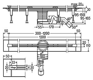 Лоток душевой Advantix Vario VIEGA с матовой решеткой 300-1200