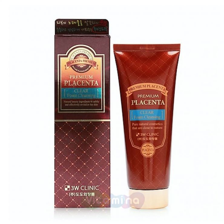 3W CLINIC Омолаживающая пенка для умывания с экстрактом плаценты Premium Placenta Clear Foam Cleansing, 180 мл