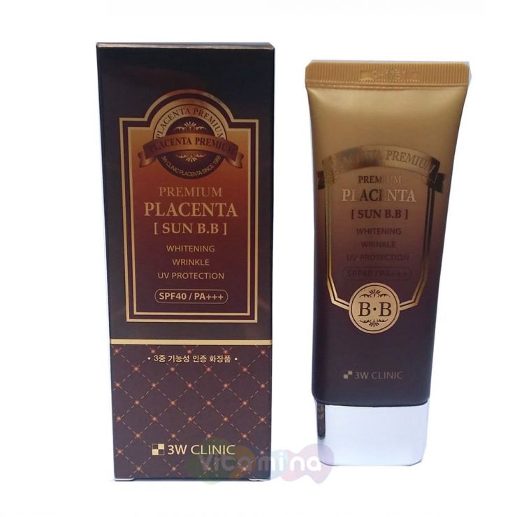 3W CLINIC Омолаживающий ВВ крем с экстрактом плаценты Premium Placenta Sun BB Cream SPF40/PA, 70 мл