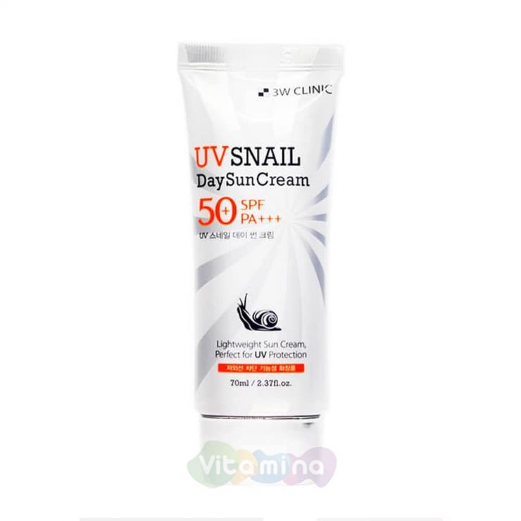3W CLINIC Солнцезащитный крем с улиточным муцином UV Snail Day Sun Cream SPF50+/PA, 70 мл