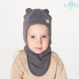 HOH ШЗ20-61221728 Шапка-шлем зимняя с маленькими ушками и нашивкой маленькая звездочка, темно-серый
