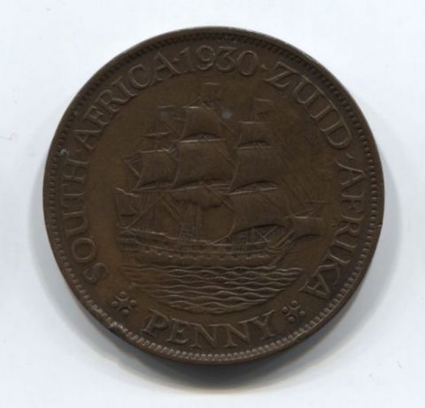 1 пенни 1930 года Южная Африка XF-, редкий год