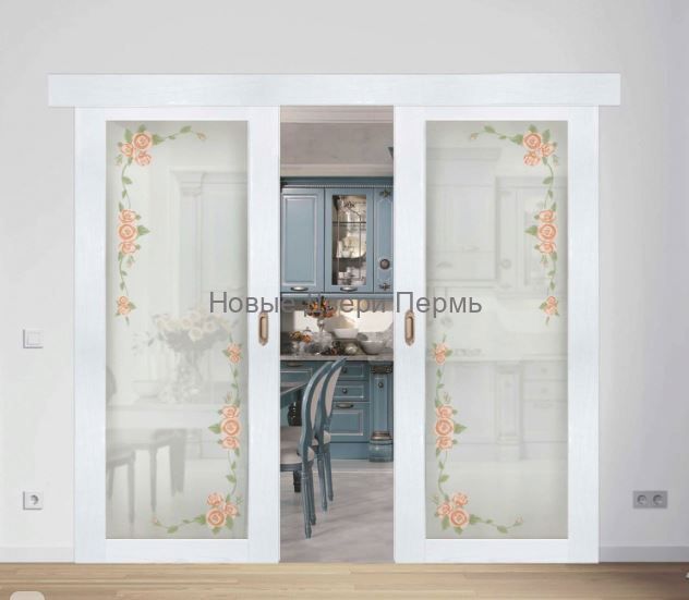 Раздвижная дверь "ПРОВАНС РОЗЫ" стеклянная экошпон