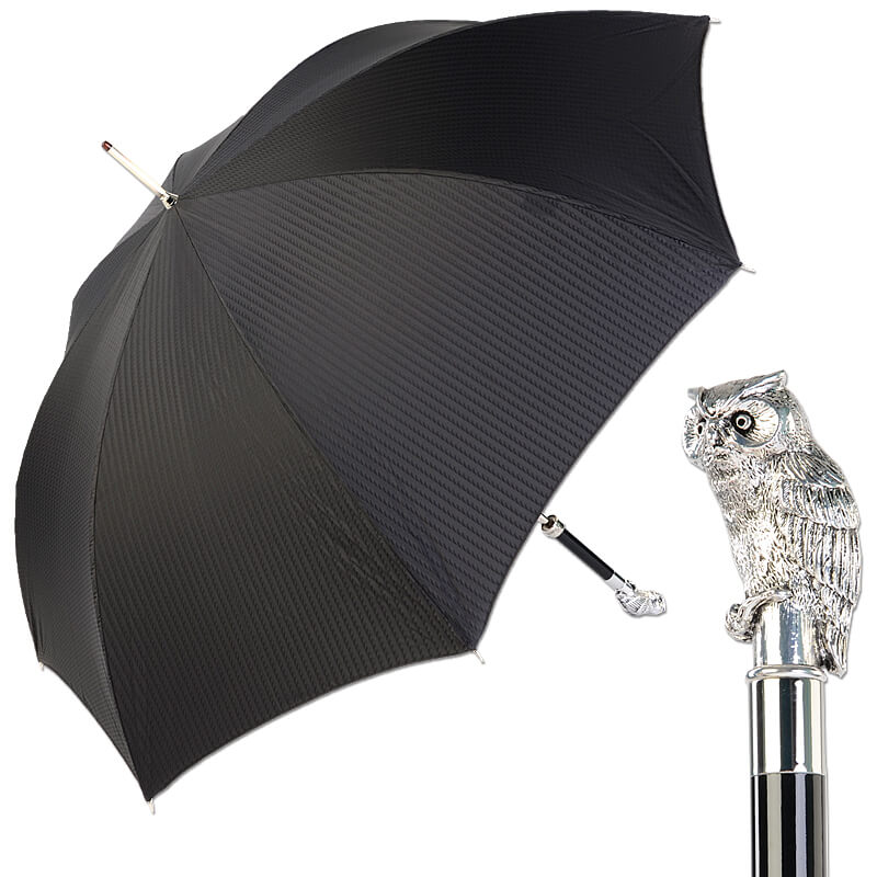 Зонт-трость Pasotti Owl Silver Codino Black