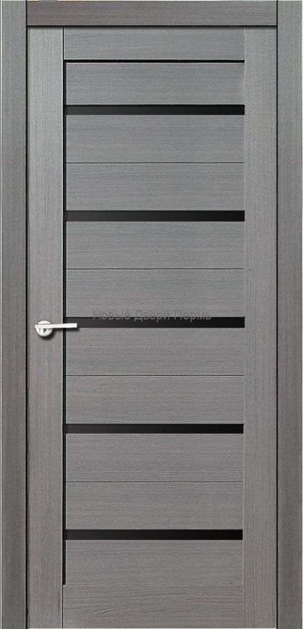 "Техно 22" дуб серый, черное стекло Межкомнатная дверь экошпон со стеклом