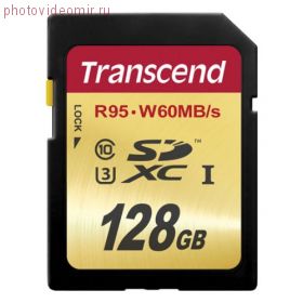 Карта памяти SD 128GB Transcend SDXC Class 10 UHS-I U3 (TS128GSDU3)