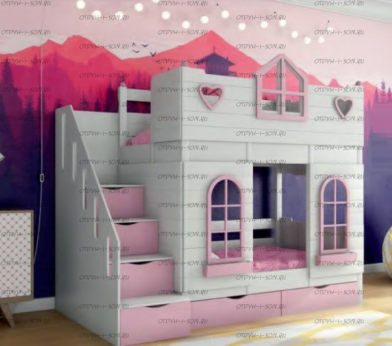 Кровать двухъярусная Домик Принцесса №IR26