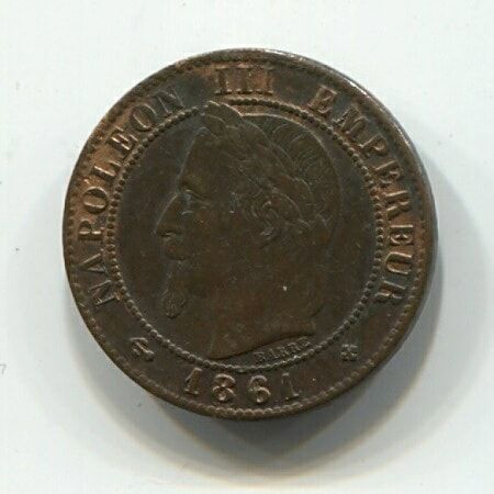 1 сантим 1861 года BB Франция XF