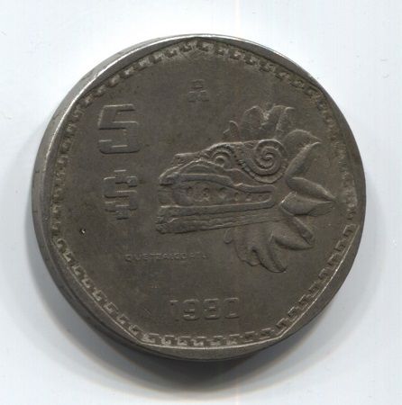 5 песо 1980 года Мексика XF+