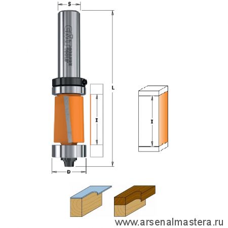 ОСЕНЬ СКИДКИ! Фреза концевая обгонная с двумя подшипниками D 19 I 25,4 S 12 L 86,5 CMT 906.691.11B