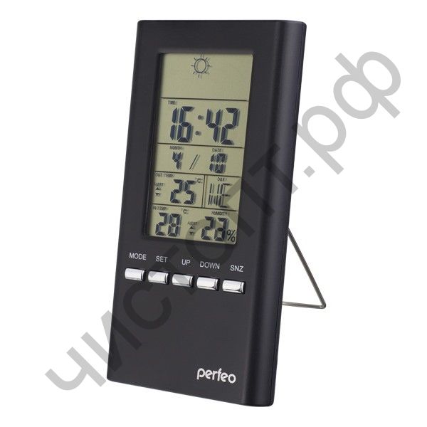 Perfeo Часы-метеостанция "Meteo", чёрный,(PF-S3331F) время, темп., датчик ул. темп., влажность