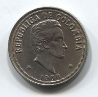 20 сентаво 1966 года Колумбия AUNC, Симон Боливар