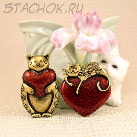 Парные броши "Котик и кошечка с сердцем" (Coldwater Creek, США)