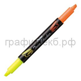 Маркер текст.Pentel Twin Checker двухцветный желтый-оранжевый SLW8-GF