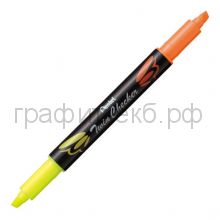 Маркер текст.Pentel Twin Checker двухцветный желтый-оранжевый SLW8-GF