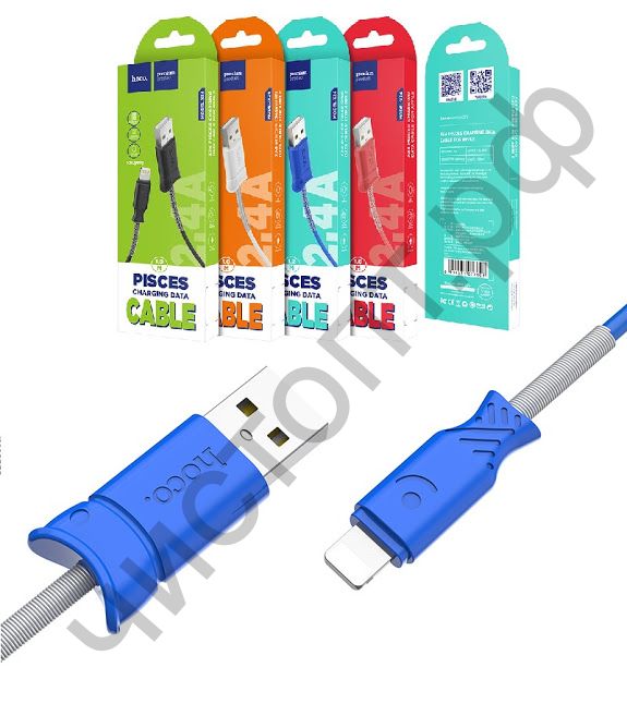 Кабель USB - Apple 8 pin HOCO X24 Pisces, 1.0м, круглый, 2.1A, силикон, синий