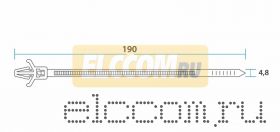 Хомут кабельный с крепежным пистоном 4.8 х 190 мм 100 шт белый REXANT