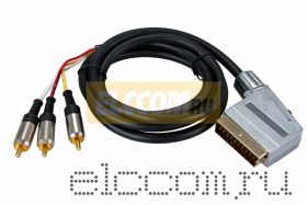 Шнур SCART Plug - 3RCA Plug с переключателем 3.0М (GOLD) - металл REXANT