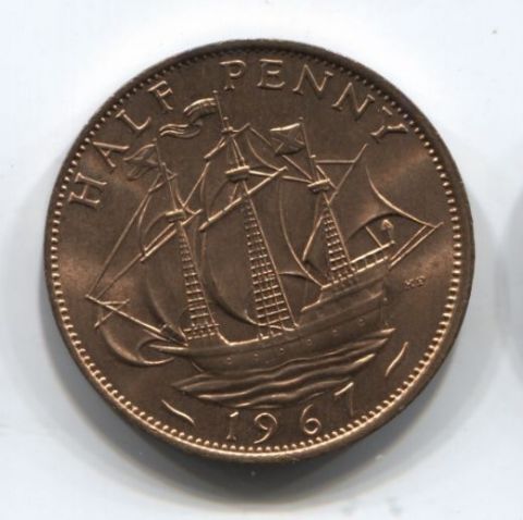 1/2 пенни 1967 года Великобритания UNC