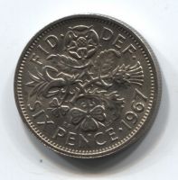 6 пенсов 1967 года Великобритания UNC