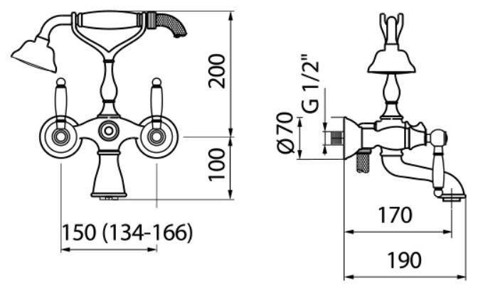 Смеситель для ванны и душа Webert Dorian DO720201065 схема 2