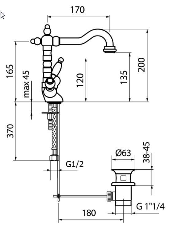 Смеситель для раковины Webert Dorian DO700302065 схема 2