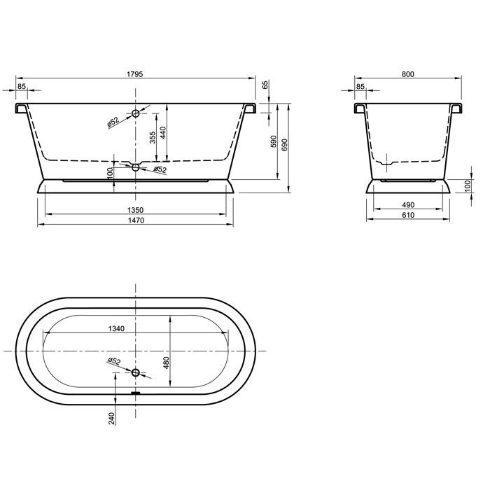 Акриловая ванна Knief Loft V 0100-067-07 185х83 схема 2