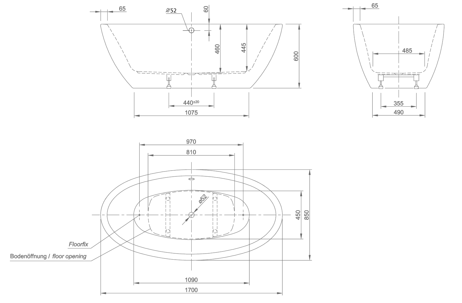 Ванна акриловая Knief Loom XS 0100-058-06 170х85 схема 2