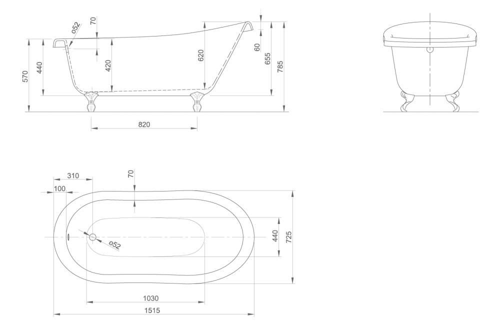 Ванна акриловая Knief Slipper 0100-064-01 151 схема 2