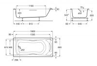 Ванна акриловая Roca BeCool ZRU9302782 180x80 схема 2