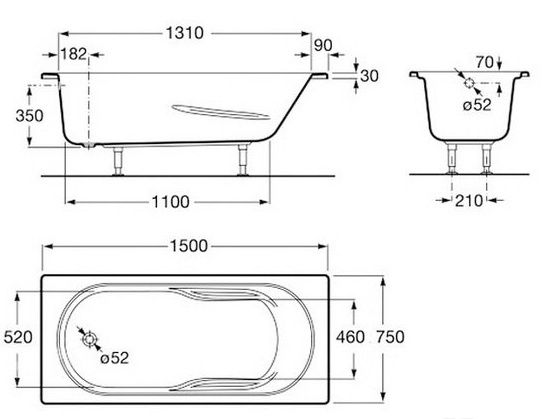 Ванна акриловая Roca Genova N 150x75 ZRU9302894 схема 2