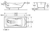 Чугунная ванна Roca Haiti 140х75x35 см 7.2331.G.000.0 схема 3