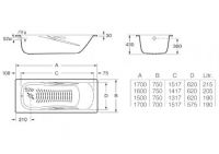 Стальная ванна Roca Princess N 2209Е0000 170x70 с отверстиями под ручки схема 3