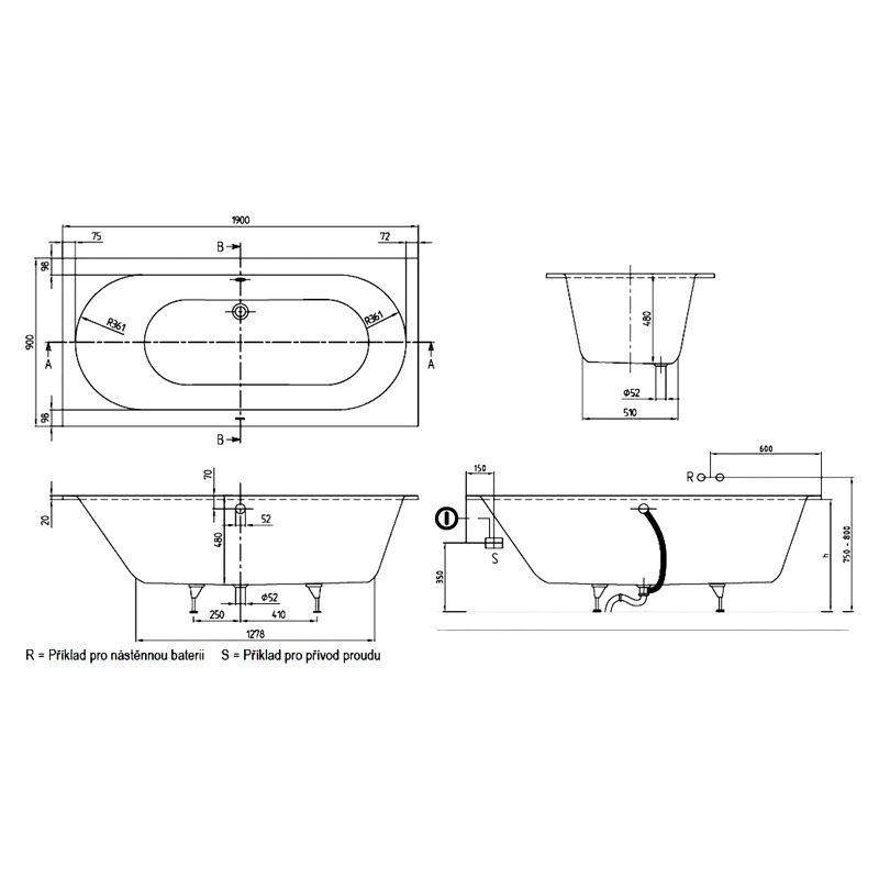 Ванна из искусственного камня Villeroy&Boch Oberon UBQ199OBE2V-RW схема 2