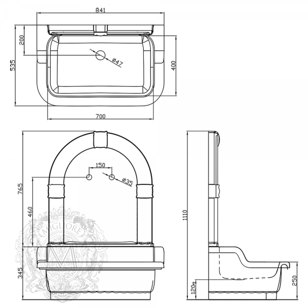 Раковина Migliore Olivia ML.OLV-45.100.BI 70x53,5 схема 2