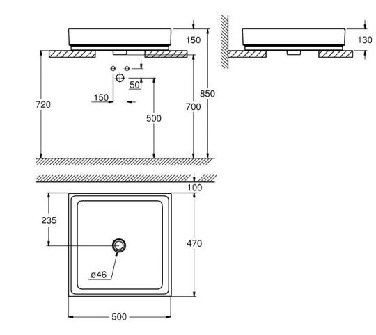 Раковина Grohe Cube Ceramic 3948100H 50x47 ФОТО