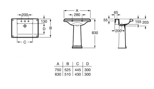 Раковина Roca America 7.3274.9.100.0 63x51 схема 7