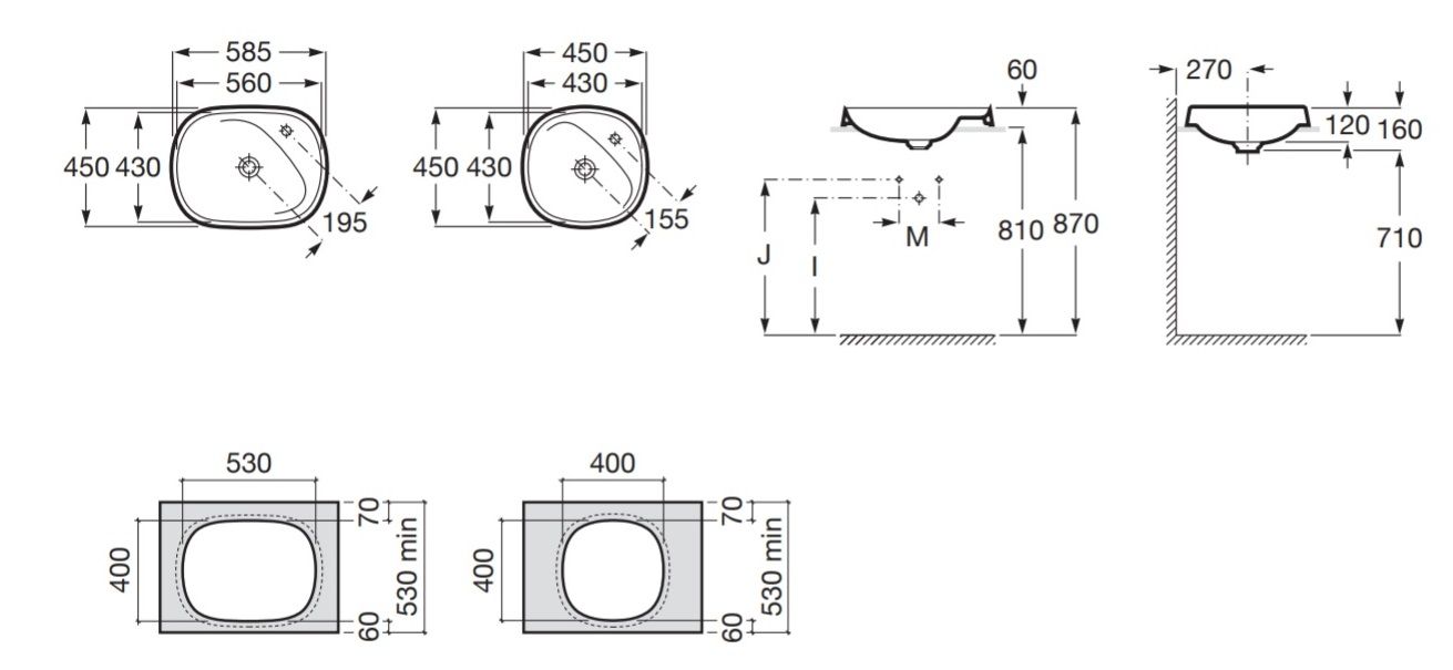 Раковина Roca Beyond 7.3270.B.600.0 58,5x45,5 схема 2