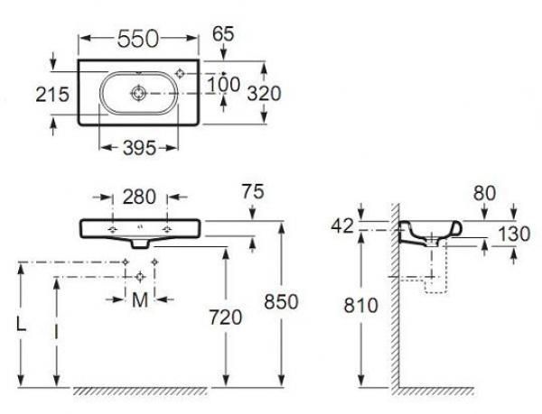 Подвесная раковина Roca Meridian-N 7.3272.4.Y00.0 55x32 схема 2