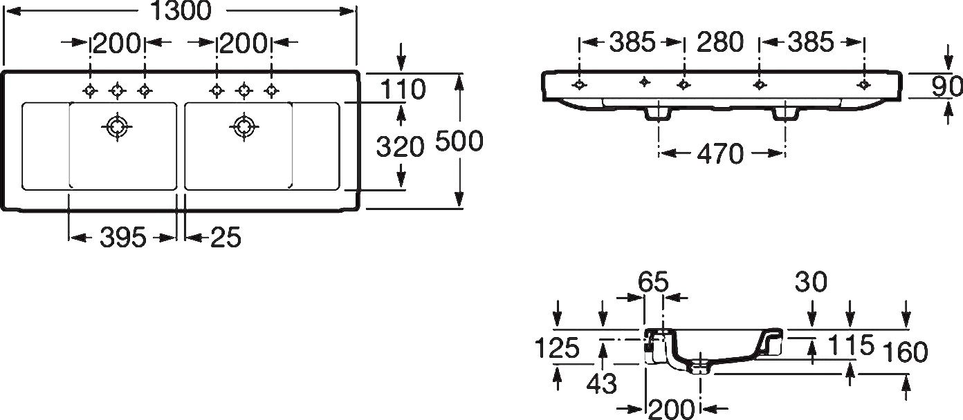 Раковина Roca Stratum 7.3276.3.000.0 130x50 схема 6