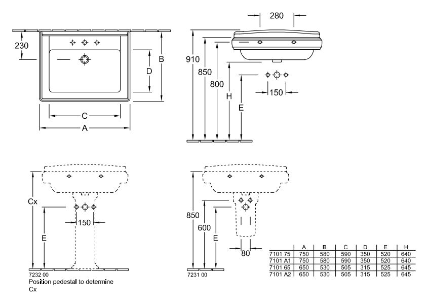 Раковина Villeroy&Boch Hommage 7101 A1R1 75x58 ФОТО