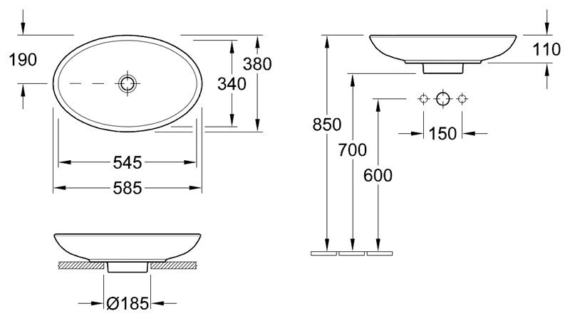 Раковина Villeroy&Boch Loop&Friends 5151 01R1 58,5x38 схема 7