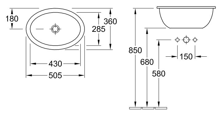 Раковина Villeroy&Boch Loop&Friends 6155 10R1 50,5x36 схема 4