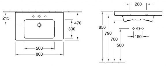 Раковина Villeroy&Boch Subway 2.0 71758001 80x47 схема 6