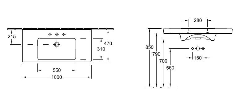 Раковина Villeroy&Boch Subway 2.0 7175 A001 100x47 схема 2