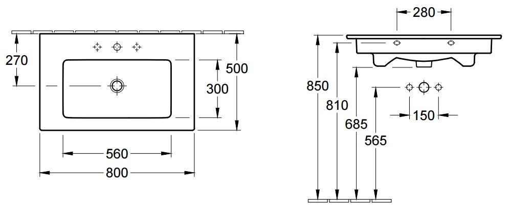 Раковина Villeroy&Boch Venticello 4104 8LR1 80x50 схема 2