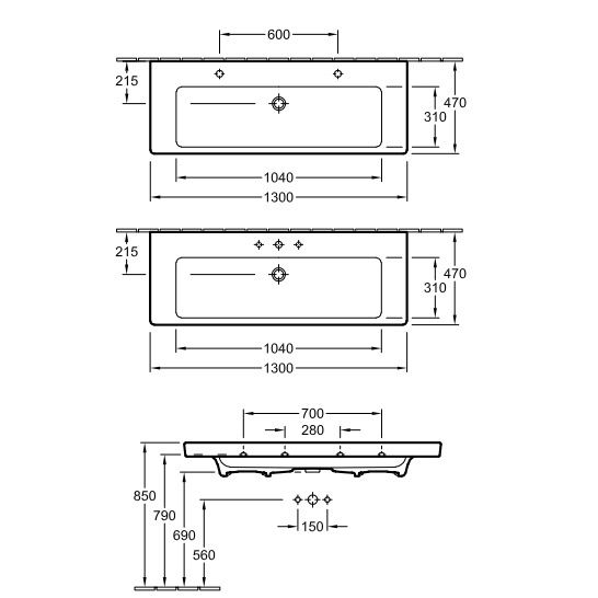 Раковина Villeroy&Boch Subway 2.0 7176 D001 130x47 схема 3