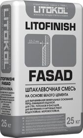 Шпаклёвка Финишная Цементная Litofinish Fasad 25кг Белая Litokol